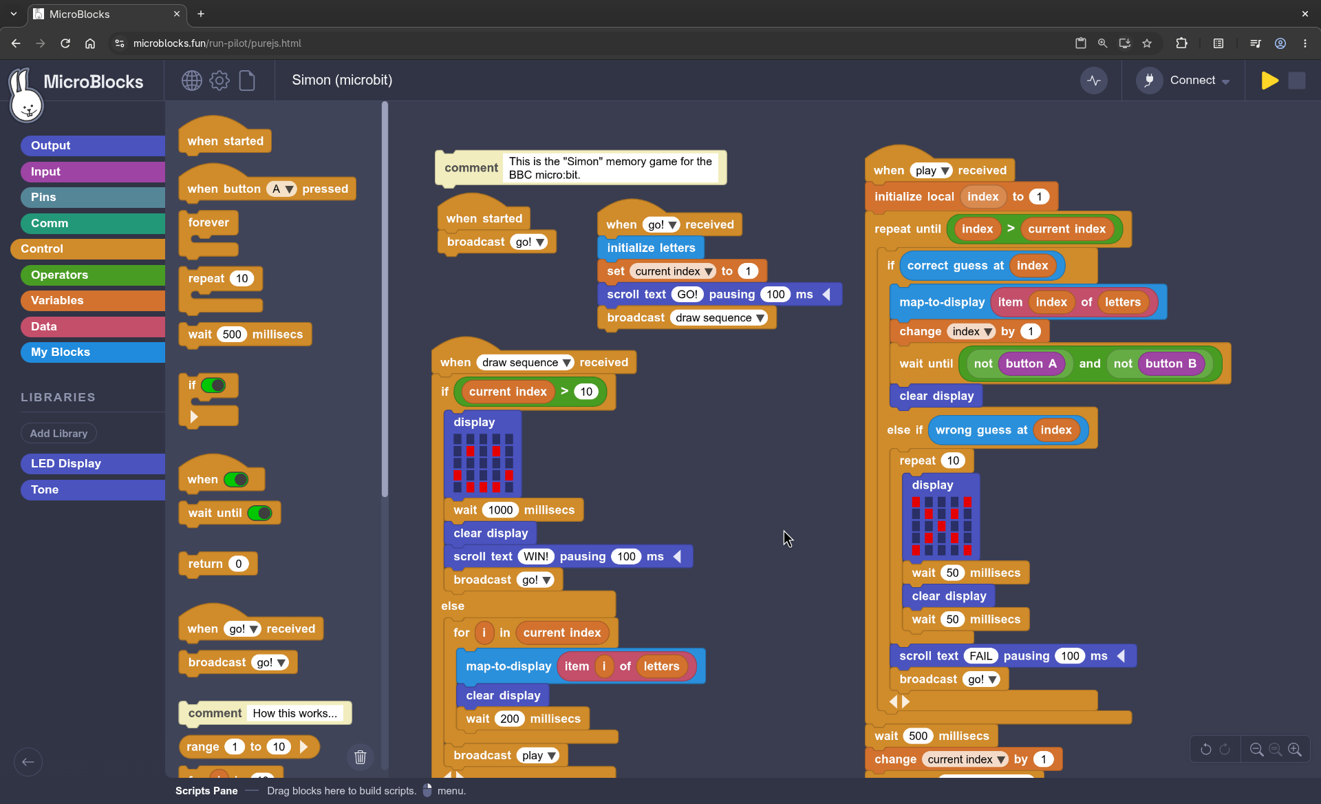 MicroBlocks 3.0 UI, dark mode